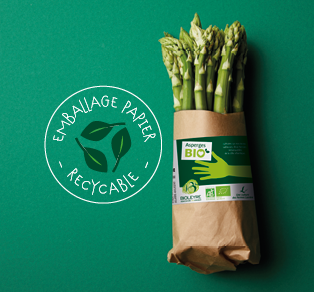 Botte d’asperge verte Bioleyre dans un emballage kraft recyclable