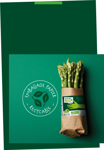 Botte d’asperge verte Bioleyre dans un emballage kraft recyclable