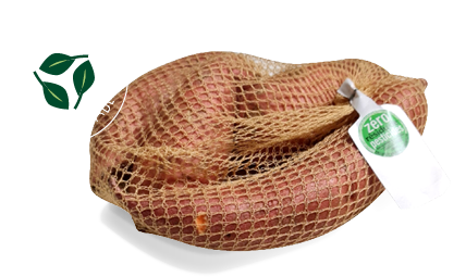 Patates douces conditionnées en filet de cellulose de bois 100% recyclable