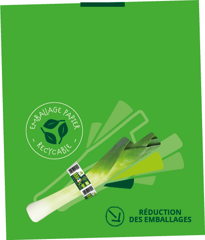 Picto de poireaux avec étiquette papier illustrer la réduction des emballages