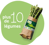 Botte d’asperges vertes bio dans un sachet en kraft de la marque Bioleyre