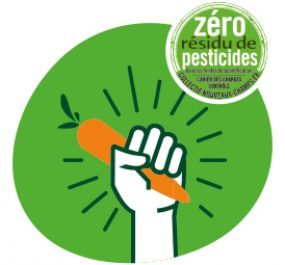 Zéro résidu de pesticides, picto main brandissant une carotte